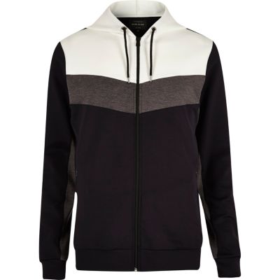 Navy colour block zip hoodie